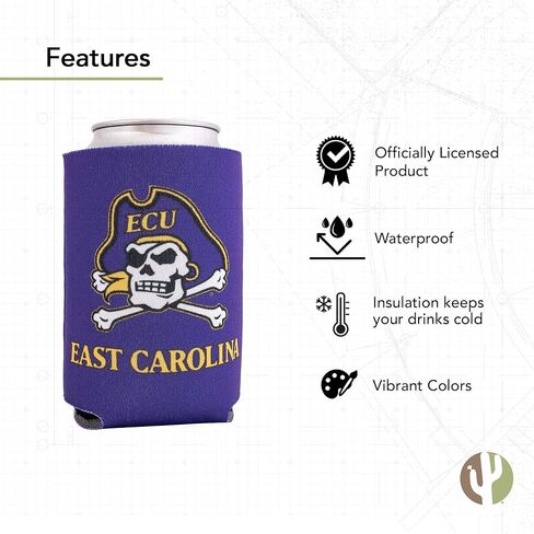 صبار الصحراء جامعة شرق كارولينا يمكن عازل القراصنة ECU المشروبات برودة 1 حزمة رغوة 12oz يمكن حامل واحد من جانب (تصميم أ) in Saudi Arabia