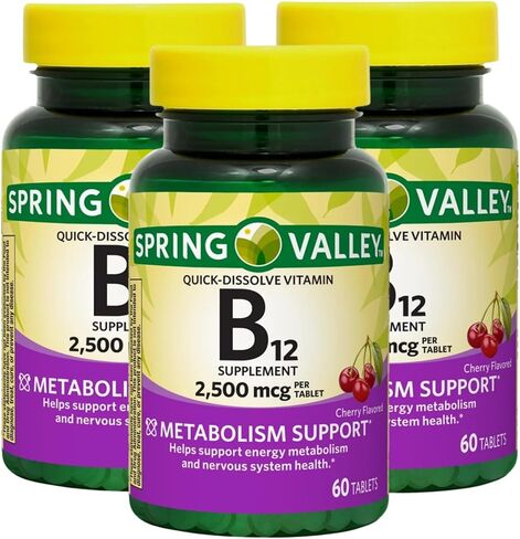 Unique Bundle Store Vitamin B12 2500 mcg Quick-Dissolve 60 Tablets, Cherry Flavor, High Potency B 12 Vitamin, Daily Vitamin B12 Supplement, Vegetarian Formula (Pack of 1) in Saudi Arabia