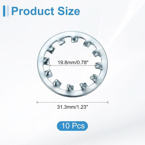 uxcell 10Pcs 3/4 Internal Tooth Lock Washer, Zinc-Plated Carbon Steel Multi-Tooth Star Washer Locking Fastener, Silver Tone in Saudi Arabia
