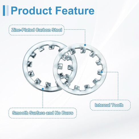 uxcell 10Pcs 3/4 Internal Tooth Lock Washer, Zinc-Plated Carbon Steel Multi-Tooth Star Washer Locking Fastener, Silver Tone in Saudi Arabia