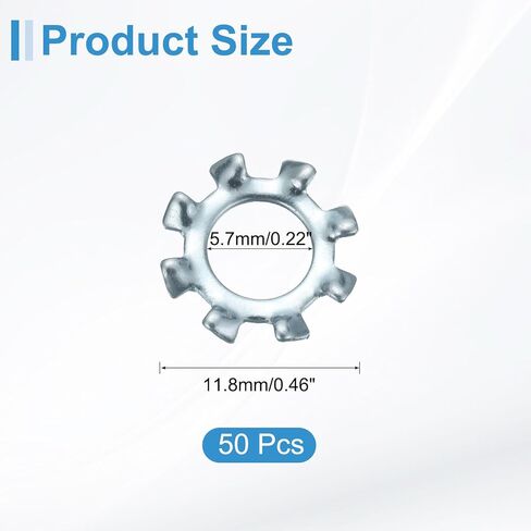 50 قطعة من uxcell 12# غسالة قفل أسنان خارجية، فولاذ كربوني مطلي بالزنك متعدد الأسنان، قفل قفل نجمة، لون فضي in Saudi Arabia