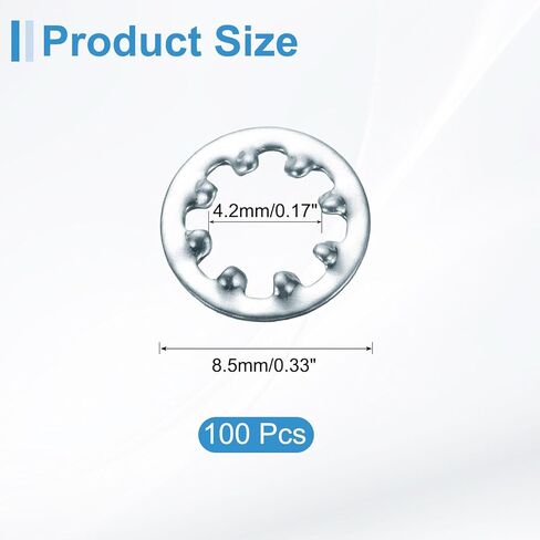 100 قطعة من Uxcell 8# غسالة قفل أسنان داخلية، قفل قفل نجمة متعددة الأسنان من الفولاذ الكربوني المطلي بالزنك، لون فضي in Saudi Arabia