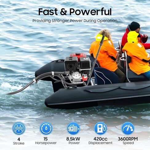 مجموعة محرك الطين 15 حصان، محرك قارب بنزين 420 سي سي 4 أشواط محرك صيد خارجي مع نظام إشعال TCI، محرك خارجي 180 درجة للقوارب الصغيرة من 9.84-19.69 قدم in Kuwait