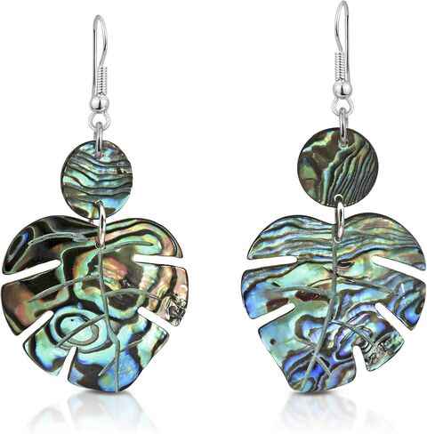 AeraVida Enchanting Nature Summer Leaf White Kabibe Shell Dangle Earrings | Boho Style Sterling Silver Dangle Earring for Women | Jewelry Gift in Saudi Arabia