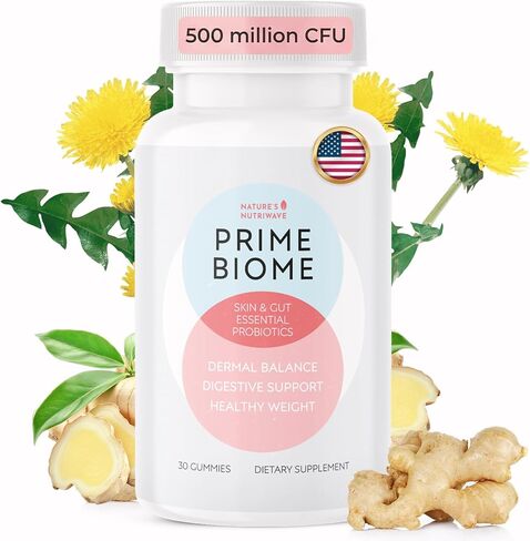 Primiome Probiotic Gummies-مزيج قائم على النبات مع الأنسولين ، Mane's Mane ، Ginger & More-غير المعدلة وراثيًا ، بدون منشطات ، معتمدة من GMP-30 Gummies ، شهر واحد in Kuwait