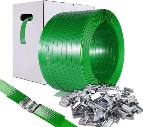 Banding Strapping Kit, Pallet Strapping Kit, Packaging Banding Tool with 5/8" Width, 1000' Length Polyester Strapping Coil Roll and Dispenser Box – Heavy Duty Certified 1200 lbs Break in Kuwait