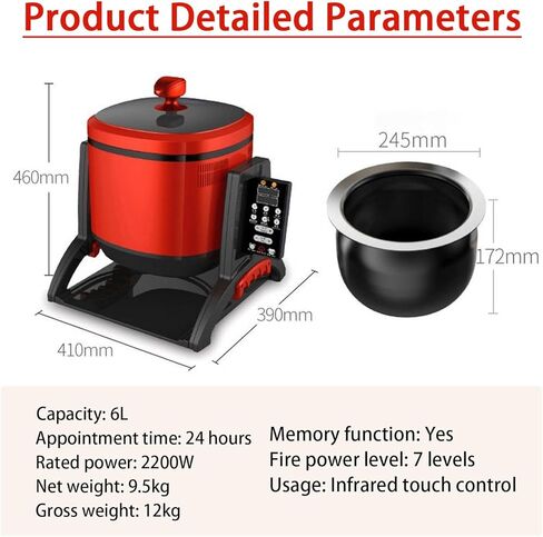 2200W Commercial Food Processor - 6L Automatic Cooking Machine with 360° Rotation, 150° Tilt, 3D Heating, 7 Adjustable Power Levels for Frying, Stir-Frying, and Simmering in Saudi Arabia