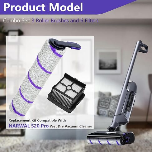 S20 Pro Replacement Accessories Compatible with Narwal S20 Pro Wet Dry Vacuum Cleaner (3 Brush Rollers & 6 HEPA Filters) in Saudi Arabia