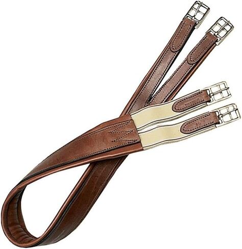 Joseph Sterling Overlay Girth for Horses | Size 44 | Color Chestnut | Expert Craftsmanship | Finest English Sedgwick Leather | Optimal Comfort | Stainless Steel Buckles | Double Elastic End in Saudi Arabia