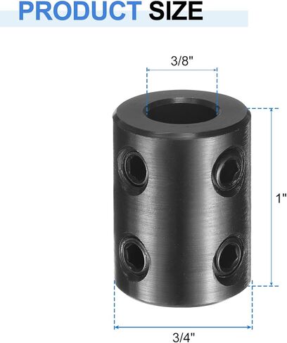 uxcell Shaft Coupling, 3/8" Bore 3/4" OD 1" Length Black Oxide Plated Steel Rigid Coupling with Hex Wrench for 3D Printers Motor Wheel (4 Screws Each Piece) in Kuwait