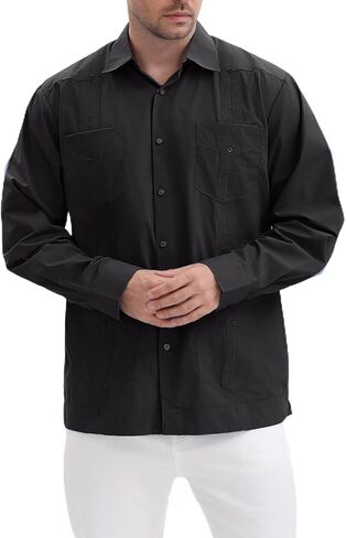 Men's Long Sleeve Guayabera Shirt Cuban Cotton Snap Button Shirt with Casual Wear in Saudi Arabia