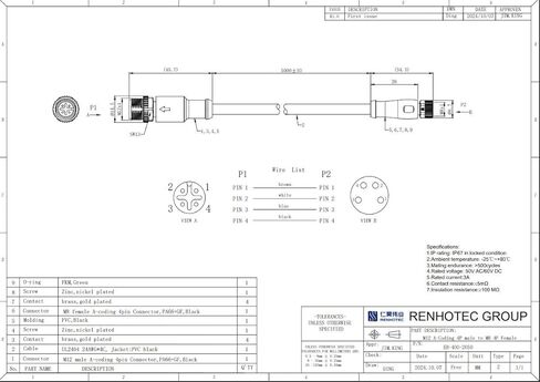 موصل كابل M12 M12 4 Pin A Code ذكر إلى M8 أنثى التوصيل A Code AWG22 كابل قولبة مستقيم مزدوج الأطراف ذكر إلى أنثى مقاوم للماء مستشعر الطيران موصل كابل PVC الكهربائي in Saudi Arabia