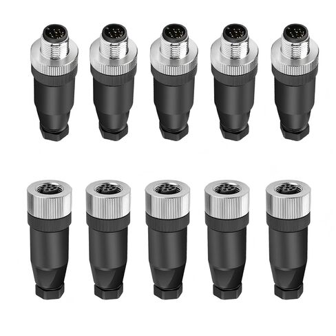 5Set M12 5-Pin أنثى + ذكر A-Code مستقيم دائري مستشعر الطيران موصل التوصيل الصناعي، سريع التجميع سلك لولبي إنهاء موصل مقاوم للماء غير محمي IP67 تصنيف: 4A، 60V in Kuwait