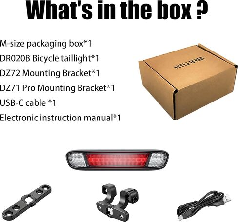 ضوء خلفي للدراجة، تحذير فلاش مزدوج أحمر وأصفر وضوء ضباب، 6 أوضاع USB-C قابلة لإعادة الشحن، وقت تشغيل 24 ساعة، ضوء دراجة LED 400 لومن، IPX6 مقاوم للماء للتنقل والركوب الليلي in Kuwait