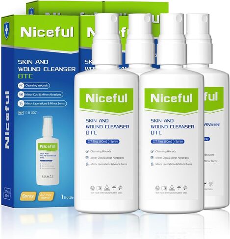 بخاخ منظف للجروح - بخاخ مطهر للإسعافات الأولية خالٍ من اللسع للجروح البسيطة والخدوش والحروق، بخاخ محمول 360 درجة + تخفيف الحكة، يقتل 99% من الجراثيم، 2.7 أونصة سائلة (عبوة من قطعتين) in Kuwait
