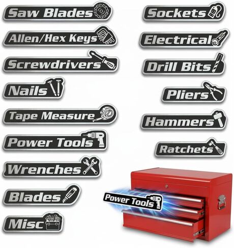 15 عبوة من ملصقات صندوق الأدوات المغناطيسية، ملصقات صندوق الأدوات مع منظمات مغناطيسية لصناديق الأدوات مع مغناطيس قوي لصناديق الأدوات الفولاذية والعربات والأدراج والخزائن (أسود) in Kuwait
