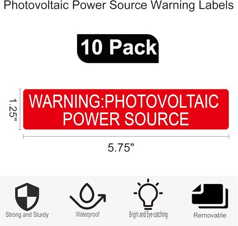 10 Pack Photovoltaic Power Source Warning Labels, Outdoor PV Label Stickers, Vinyl Labels for Photovoltaic Solar Systems(5 3/4 x1 1/8 Inches) in Kuwait