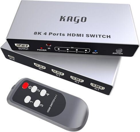 KAGO HDMI Switch 8 في 1 خارج 4K @ 60 هرتز، 8 منافذ HDMI مقسم مع جهاز تحكم عن بعد، محور صندوق تبديل HDMI محدد HDR HDCP 3D، جودة الألومنيوم الممتازة، متوافق مع PS5/4 Xbox Roku Fire Stick Apple TV in Kuwait