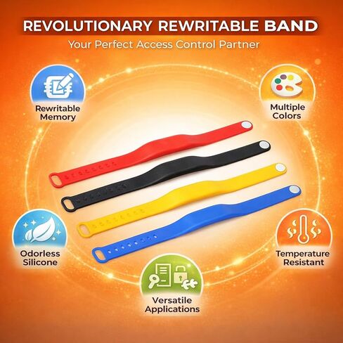 NFC Wristband Silicone Bracelet, Water Rewritable Access Control Bands 4PCS - Adjustable Size, Durable Material, Ideal for Swimming Pool and Hotel Use in Saudi Arabia