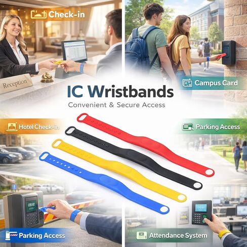 NFC Wristband Silicone Bracelet, Water Rewritable Access Control Bands 4PCS - Adjustable Size, Durable Material, Ideal for Swimming Pool and Hotel Use in Saudi Arabia