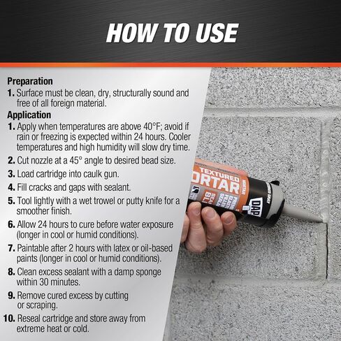 DAP Textured Mortar Premium Elastomeric Latex Filler & Sealant, Gray, 10.1 Oz (7079810082) in Kuwait