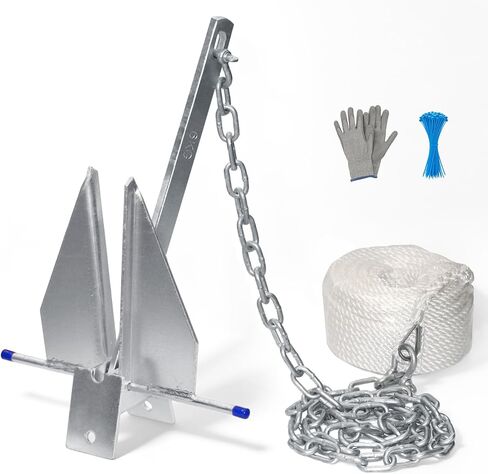 5/8/10/13 lb Galvanized Fluke Danforth Anchor Kit with Chain, Rope, Shackles & Non-Slip Gloves, Heavy Duty Boat Anchor for Pontoon, Dinghy, Fishing Boats, Bass Boats, Sport Boats & Yachts in Saudi Arabia
