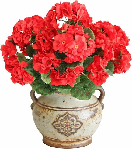 Artificial Flowers Geranium Bush Begonia Silk Flowers for Outdoor Indoor Artificial Plant Flowers for Patio Lawn Garden Decor (4PCS Red) in Kuwait