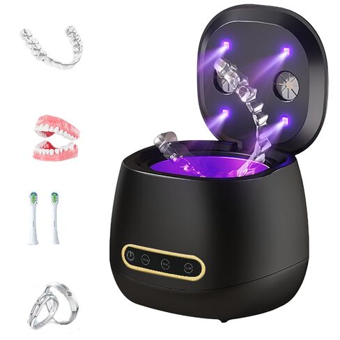 2025 Dental Ultrasonic Retainer Cleaner Machine, 45kHz Dental Cleaning Pod for Denture, Mouth Guard, Night Guard, Aligner, Braces, Toothbrush Heads, Jewelry, 200ML Denture Cleaner with Digital Timer in Kuwait