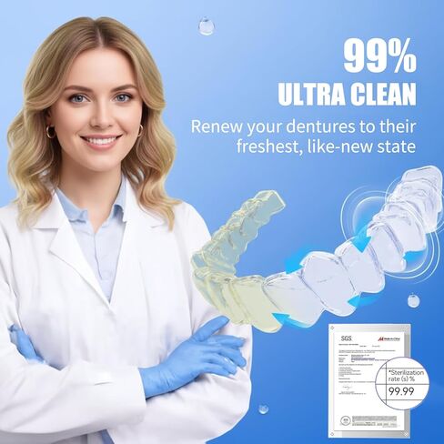 2025 Dental Ultrasonic Retainer Cleaner Machine, 45kHz Dental Cleaning Pod for Denture, Mouth Guard, Night Guard, Aligner, Braces, Toothbrush Heads, Jewelry, 200ML Denture Cleaner with Digital Timer in Kuwait