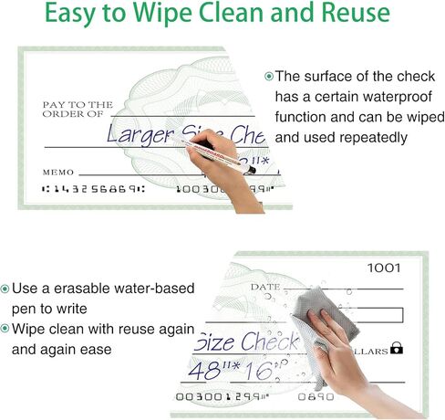 40x16 Big Checks for Presentations, 2 Pcs Reusable Dry Erase Giant Checks, Oversized Fake Checks for Presentation, Large Blank Check for School Graduation Donation Awards Fundraisers Charity Business in Saudi Arabia