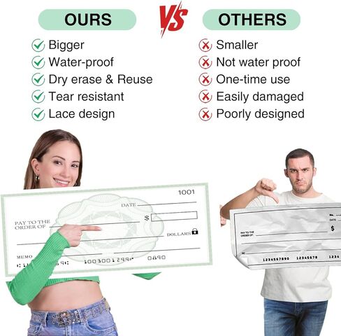 40x16 Big Checks for Presentations, 2 Pcs Reusable Dry Erase Giant Checks, Oversized Fake Checks for Presentation, Large Blank Check for School Graduation Donation Awards Fundraisers Charity Business in Saudi Arabia