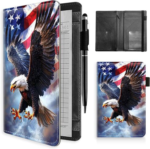 Server Books - Leather Waitress Book Checkbook Covers with Zipper Pocket & Pen Holder, Fits Server Apron,Howling Wolf in Saudi Arabia