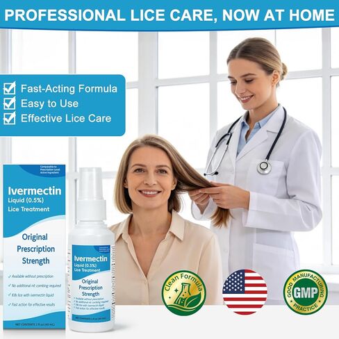 سائل ايفرمكتين 0.5% لعلاج القمل للبالغين (4 أونصة سائلة)، سريع المفعول، علاج قوي لقمل الرأس والبيض، تركيبة سائلة موضعية، للبالغين in Kuwait