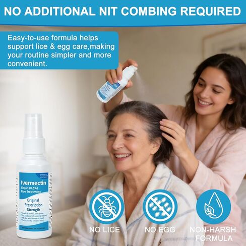 سائل ايفرمكتين 0.5% لعلاج القمل للبالغين (4 أونصة سائلة)، سريع المفعول، علاج قوي لقمل الرأس والبيض، تركيبة سائلة موضعية، للبالغين in Kuwait