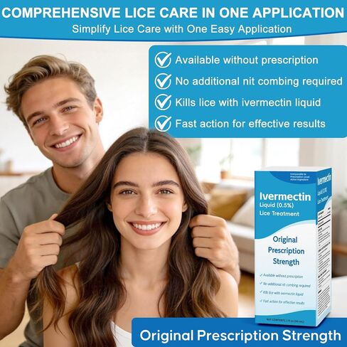 سائل ايفرمكتين 0.5% لعلاج القمل للبالغين (4 أونصة سائلة)، سريع المفعول، علاج قوي لقمل الرأس والبيض، تركيبة سائلة موضعية، للبالغين in Kuwait