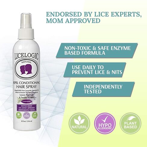 بخاخ LiceLogic لطرد القمل، 8 أونصة، لافندر - فعال ضد القمل الفائق، يقتل البيض والصئبان، آمن، غير سام، مع ليسيزيم مشتق طبيعيًا، بدون مواد كيميائية قاسية in Kuwait