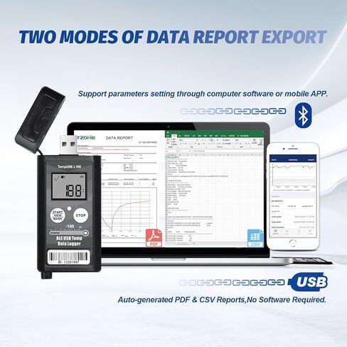 Tzone مسجل بيانات درجة الحرارة بلوتوث USB مسجل درجة حرارة منخفضة مع مسبار، مسجل ميزان حرارة الفريزر الرقمي مع تقرير تلقائي، مستشعر درجة الحرارة لمراقبة نقل سلسلة التبريد في مختبر الثلاجة in Kuwait