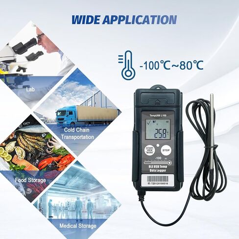 Tzone مسجل بيانات درجة الحرارة بلوتوث USB مسجل درجة حرارة منخفضة مع مسبار، مسجل ميزان حرارة الفريزر الرقمي مع تقرير تلقائي، مستشعر درجة الحرارة لمراقبة نقل سلسلة التبريد في مختبر الثلاجة in Kuwait