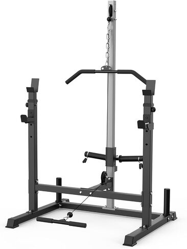 رف الطاقة مع نظام البكرة المنسدلة LAT رف القرفصاء متعدد الوظائف القابل للتعديل، قفص الطاقة مع خطافات J للجيم المنزلي in Kuwait