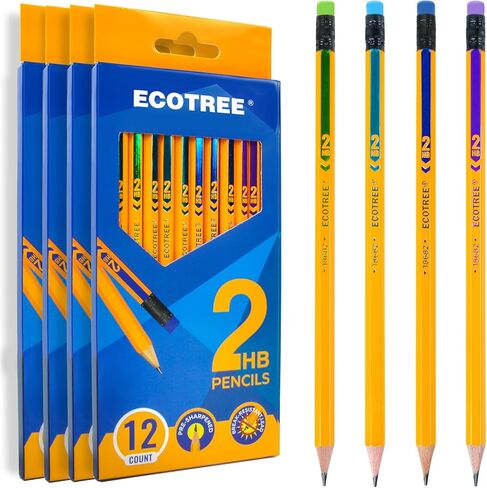 ECOTREE Pencils #2 Wood-Cased HB Pencils, Pre-sharpened Number 2 Pencils for Office School Supplies, Yellow, 12 Count in Kuwait