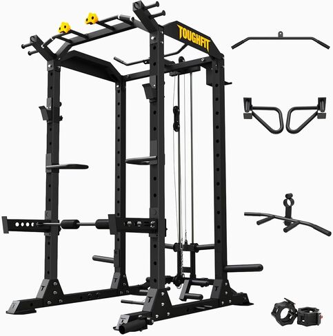 ToughFit 2024 ترقية T2 Power Cage Muti-Function Power Rack مع LAT Pulldown System Squat Rack مع الأوزان ومجموعة البار لصالة الألعاب الرياضية المنزلية مع مرفق تدريب فريد من نوعه in Kuwait