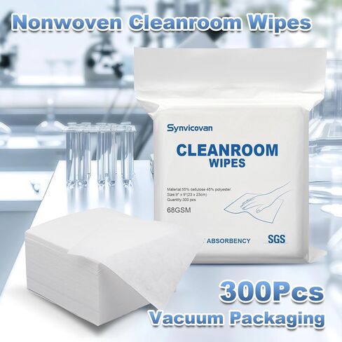 Cleanroom Wipes 9"x9" (300 Pcs, Cellulose/Polyester Blend, Grade A, 68GSM) Lint Free Wipes for Laboratory, Electronics, Pharmaceutical,Printing,Automotives and Semiconductor Industries in Kuwait