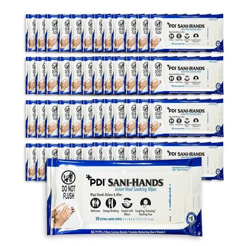 PDI Healthcare P71520 Sani-Hands Instant Hand Sanitizing Wipes, 48 Count Travel Pack (20 Wipes Each), 5.5" x 8.4" Size (Pack of 960), 70% Ethyl Alcohol, Textured Wipes with Aloe & Vitamin E in Saudi Arabia
