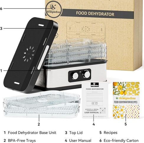 Food Dehydrator for Jerky, 500W with Digital Timer & Temperature Control, 5 BPA-Free Trays Dehydrator Machine for Meat, Fruits, Mushroom, Dog Treats, with Convergence Drying Flow System in Kuwait