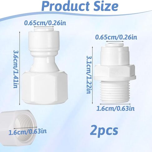 2 PCS Water Filter Quick Connector, 3/8" Male/Female Thread to 1/4", Water Filter Tubing Fittings in Saudi Arabia