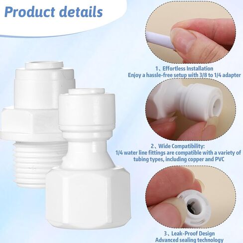 2 PCS Water Filter Quick Connector, 3/8" Male/Female Thread to 1/4", Water Filter Tubing Fittings in Saudi Arabia