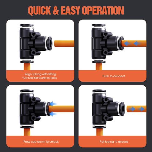 1/2" OD Push to Connect Fittings – Air Line Tee Connectors, Quick Connect Pneumatic Fittings, Push Lock Air Hose Fittings for Compressor, Air Tools & Tubing (10 PCS) in Kuwait