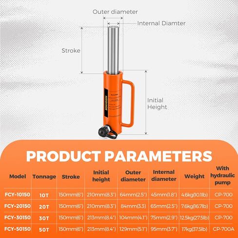 Bonvoisin Hydraulic Ram Cylinder 10T Hydraulic Jack Porta Power 6" Stroke Long Ram Single Acting Lifting Cylinders for Machinery Shipbuilding in Saudi Arabia