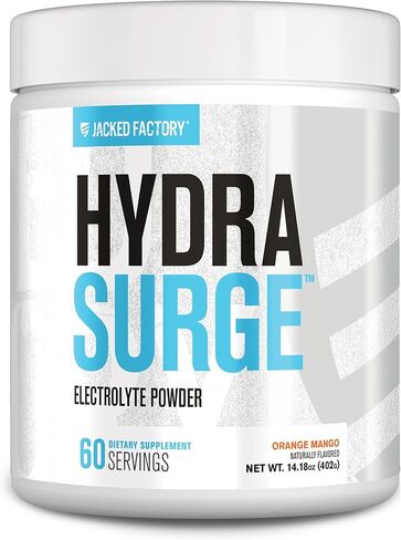 Jacked Factory HYDRASURGE Electrolyte Powder - Hydration Supplement with Key Minerals, Himalayan Sea Salt, Coconut Water - Keto Friendly, Sugar Free, Naturally Sweetened - 60 Servings, Orange Mango in Kuwait