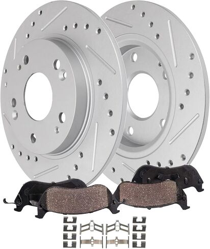 Detroit Axle - Front Brake Kit for Hyundai 2009-2011 Genesis [3.8L Sedan] Drilled and Slotted Disc Brake Rotors Ceramic Brakes Pads 2010 Replacement : 12.60" inch Front Rotors in Saudi Arabia